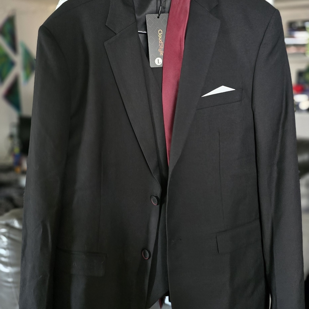 3 Piece Black Suit With Pants And Tie Sz L